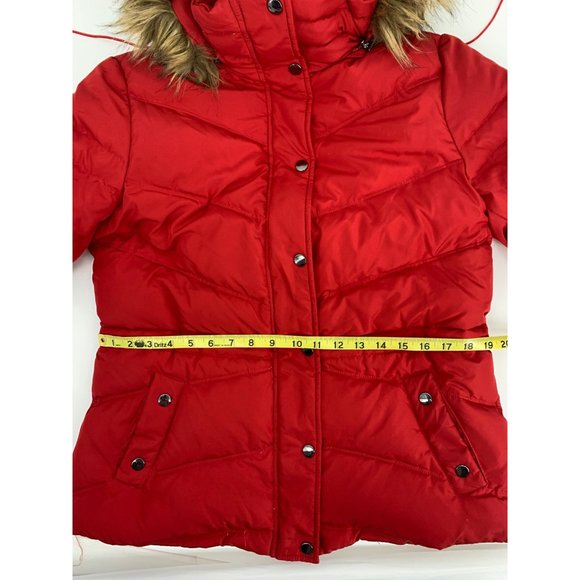 Kenneth Cole Reaction Jacket Red Quilted Warm Faux Fur Puffer Winter Kids Size L - Picture 7 of 10